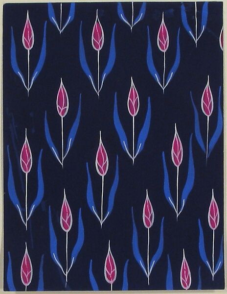 Fabric Design with Red Flower Buds, Attributed to Paul Poiret (French, Paris 1879–1944 Paris), Gouache and stencil over graphite