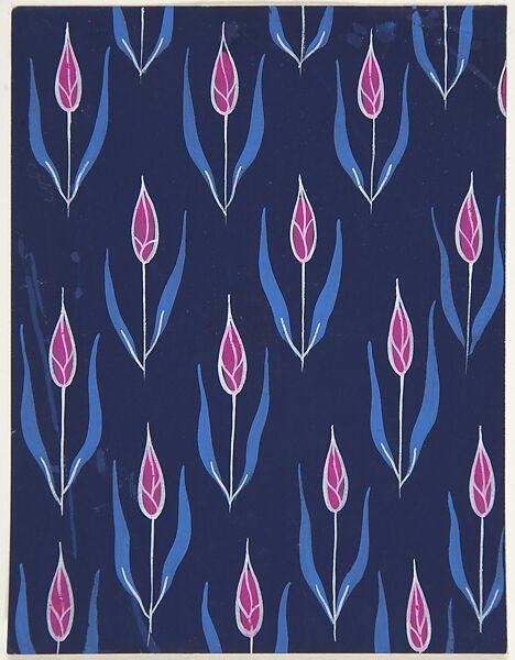 Fabric Design with Red Flower Buds, Attributed to Paul Poiret (French, Paris 1879–1944 Paris), Gouache and stencil over graphite 