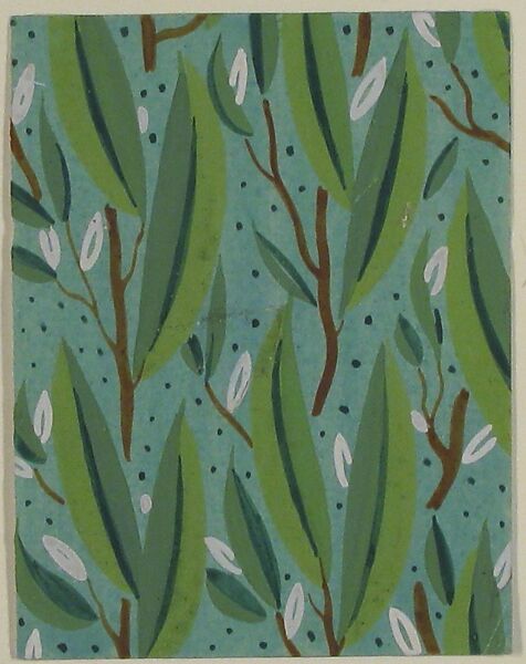 Fabric Design with Pussywillows, Attributed to Paul Poiret (French, Paris 1879–1944 Paris), Gouache and stencil over graphite