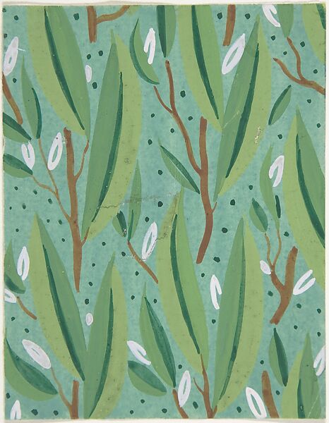 Fabric Design with Pussywillows, Attributed to Paul Poiret (French, Paris 1879–1944 Paris), Gouache and stencil over graphite 