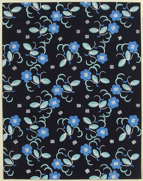 Fabric Design with Blue Flowers, Attributed to Paul Poiret (French, Paris 1879–1944 Paris), Gouache and stencil over graphite