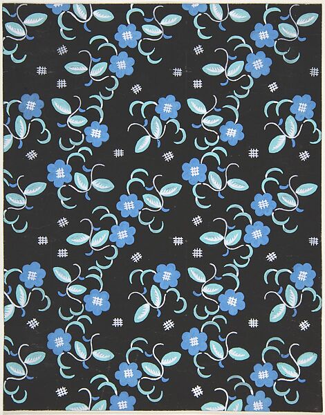 Fabric Design with Blue Flowers, Attributed to Paul Poiret (French, Paris 1879–1944 Paris), Gouache and stencil over graphite 