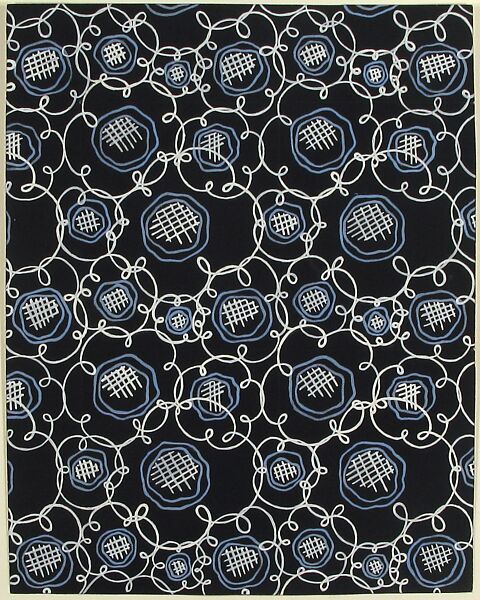 Fabric Design with Blue Flowers, Attributed to Paul Poiret (French, Paris 1879–1944 Paris), Gouache and stencil over graphite