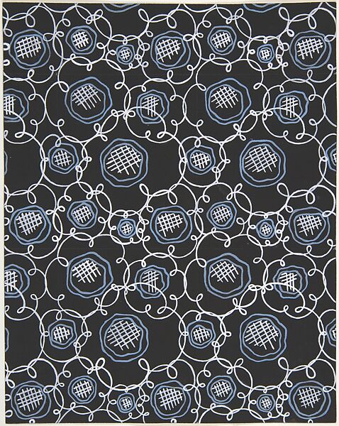 Fabric Design with Blue Flowers, Attributed to Paul Poiret (French, Paris 1879–1944 Paris), Gouache and stencil over graphite 