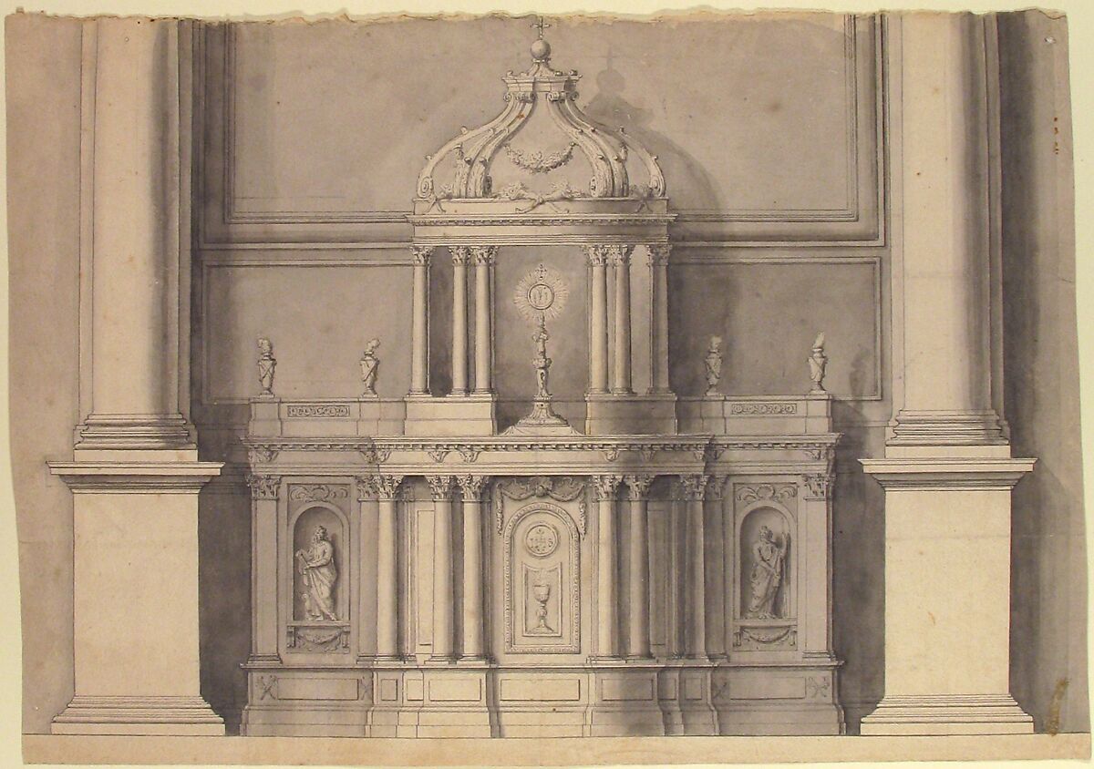 Design for a Tabernacle, Anonymous, French, 18th century, Pen and black ink, pen and gray ink, brush and black wash, brush and gray wash