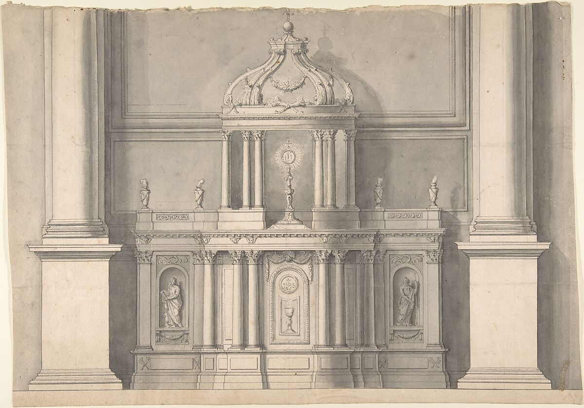 Design for a Tabernacle, Anonymous, French, 18th century, Pen and black ink, pen and gray ink, brush and black wash, brush and gray wash 