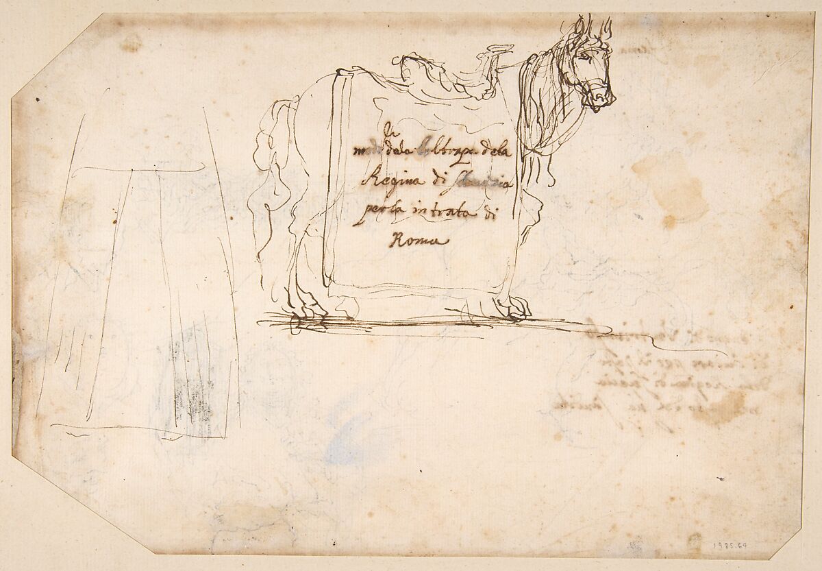 Sheet of Sketches: Sculpture for a Banquet Honoring Queen Christina of Sweden., Giovanni Paolo (Johan Paul) Schor (Austrian, Innsbruck 1615–1674 Rome), Pen and brown ink on ivory paper