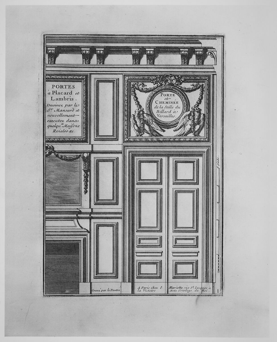 Porte et Cheminée de la Salle du Billard à Versailles, Designed by Jules Hardouin Mansart (French, Paris 1646–1708 Marly), Engraving 