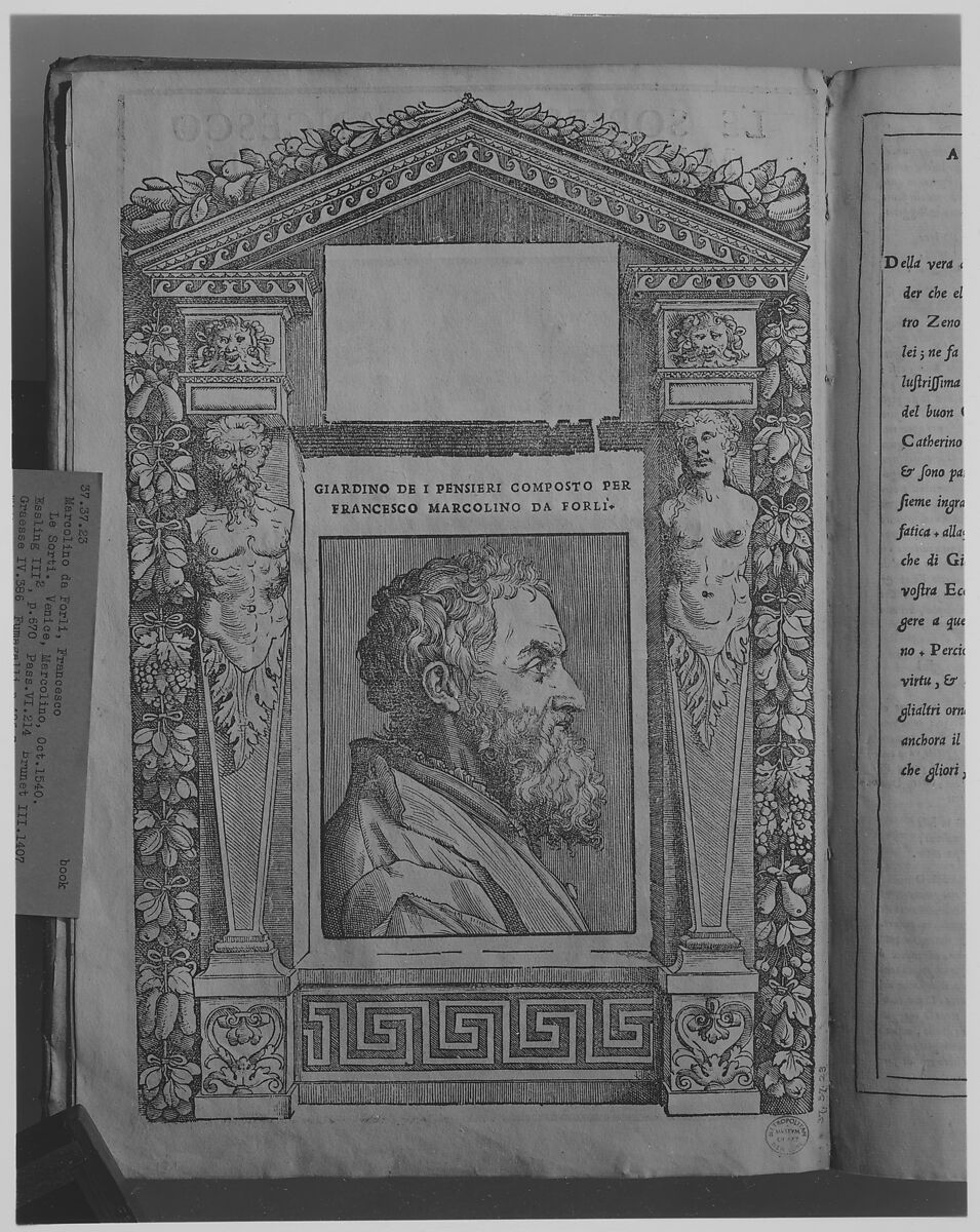 Le Sorti...intitolate giardino di pensieri, Written and published by Francesco Marcolini da Forli (Italian, Forli ca. 1500–after 1559 Venice)  , Venice, Ifllustrations: woodcut