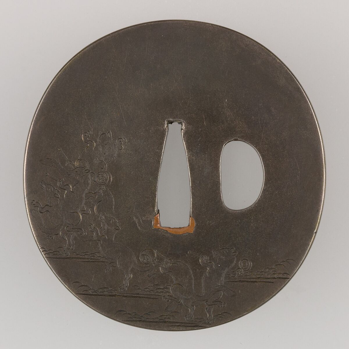 Sword Guard (Tsuba), Copper-silver alloy (shibuichi), copper, Japanese