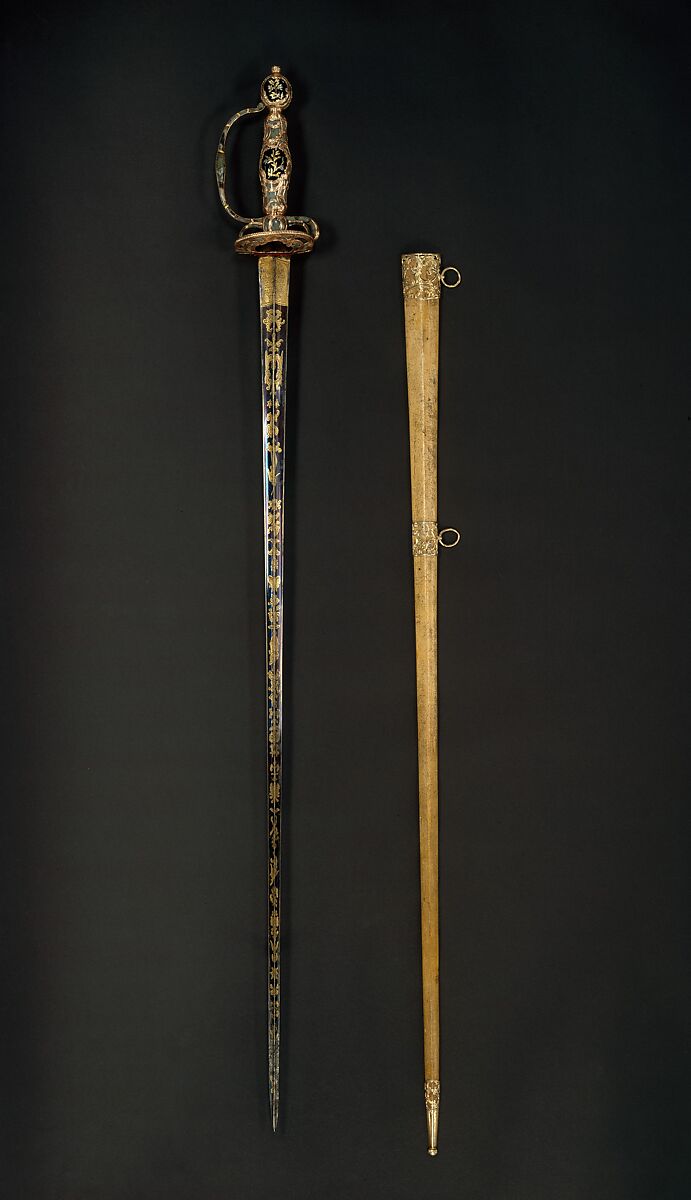 Smallsword with Scabbard, Hard stone (chrysoprase), gold, steel, vellum, wood, textile, possibly German