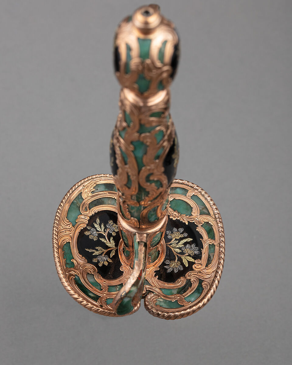 Smallsword with Scabbard, Hard stone (chrysoprase), gold, steel, vellum, wood, textile, possibly German