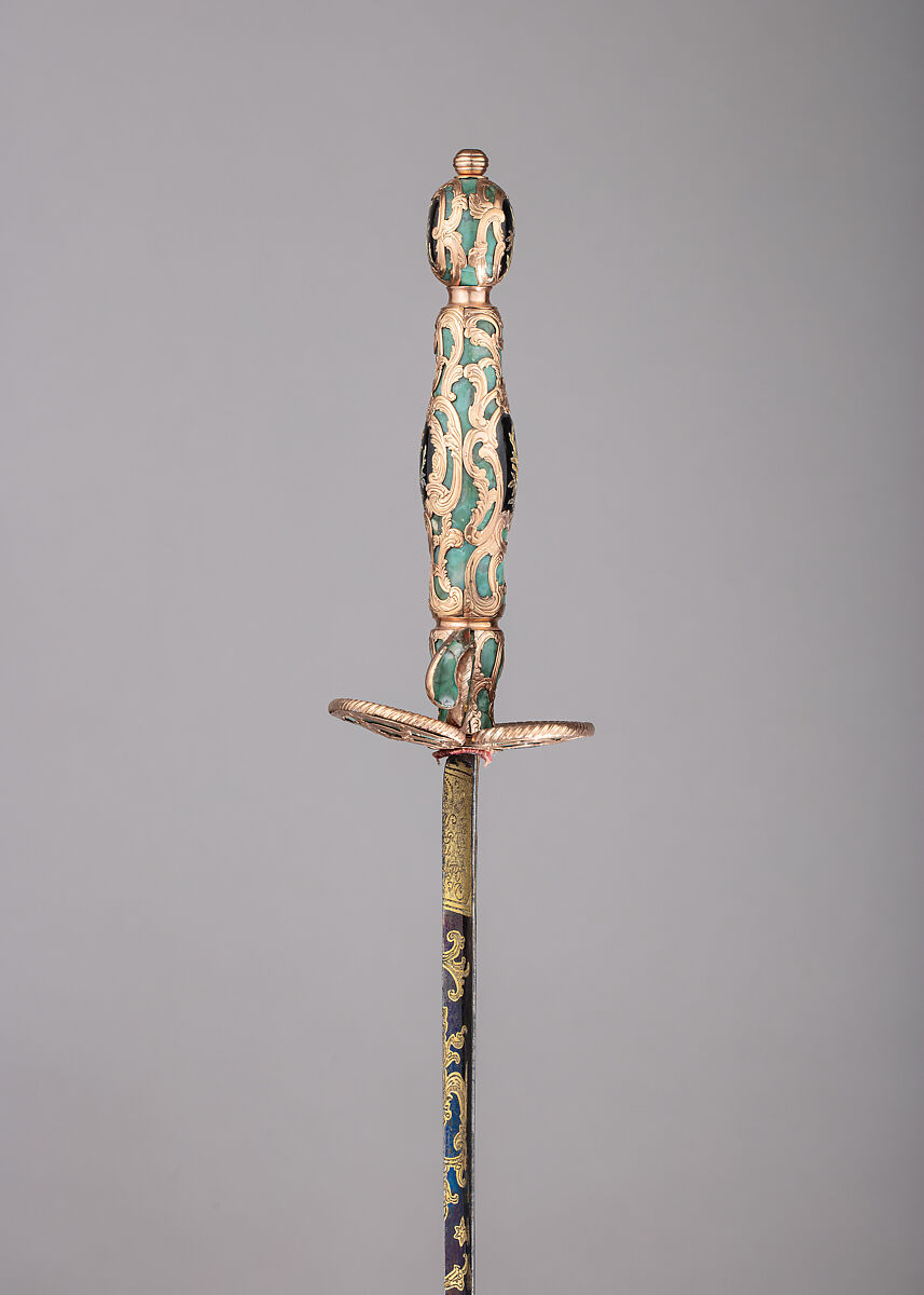 Smallsword with Scabbard, Hard stone (chrysoprase), gold, steel, vellum, wood, textile, possibly German