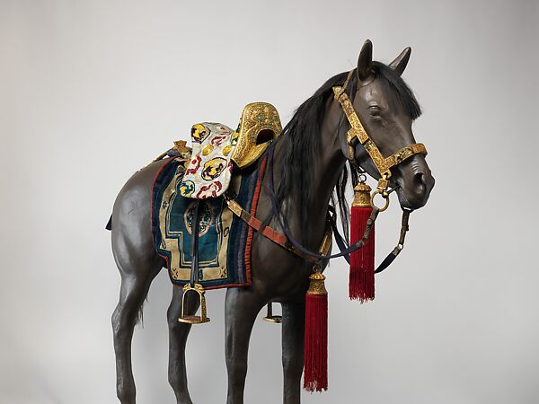 Equestrian Equipment Made for Yuthok Tashi Dundrup (g.yu thog bkra shis don grub, 1906–1983), Copper alloy, iron, gold, turquoise, wood, leather, textile, Tibetan, Derge