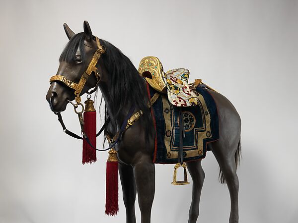 Equestrian Equipment Made for Yuthok Tashi Dundrup (g.yu thog bkra shis don grub, 1906–1983), Copper alloy, iron, gold, turquoise, wood, leather, textile, Tibetan, Derge