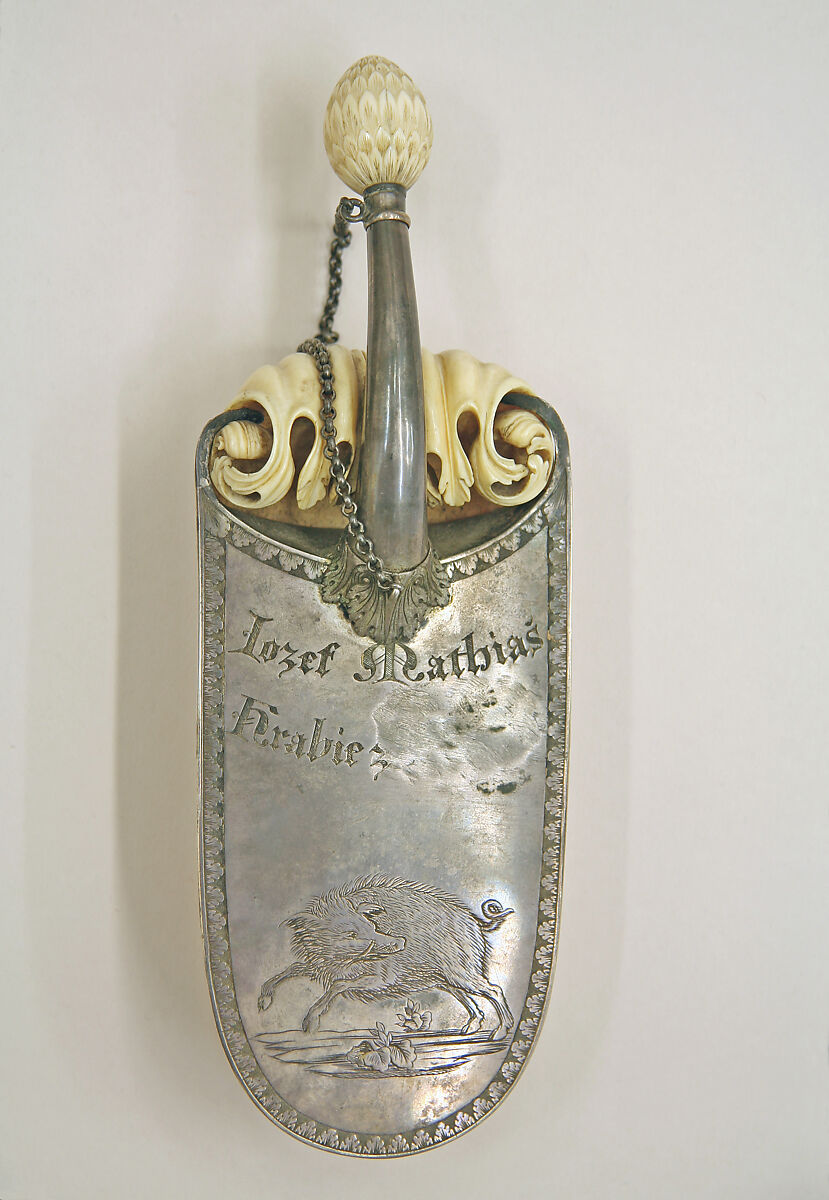 Powder Flask, Ivory, silver, Bohemian