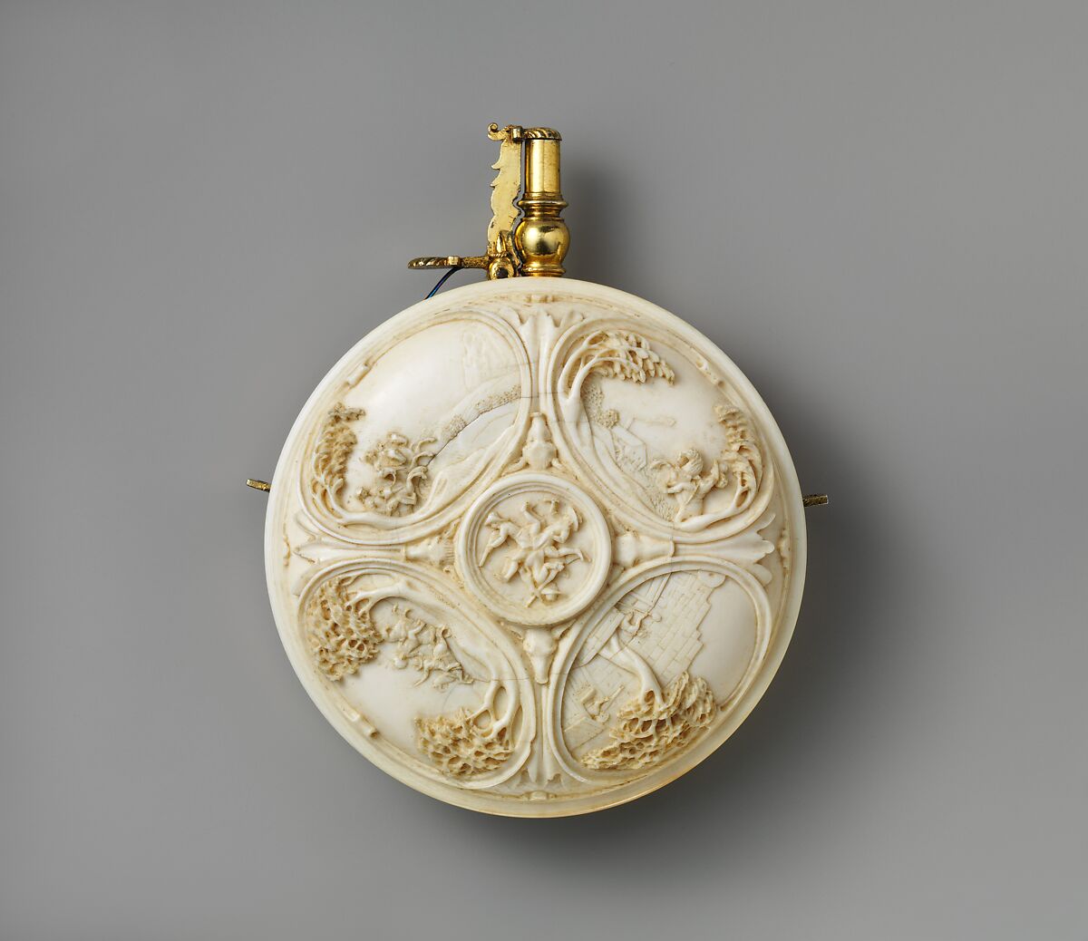 Powder Flask, Ivory, silver, gold, steel, German 