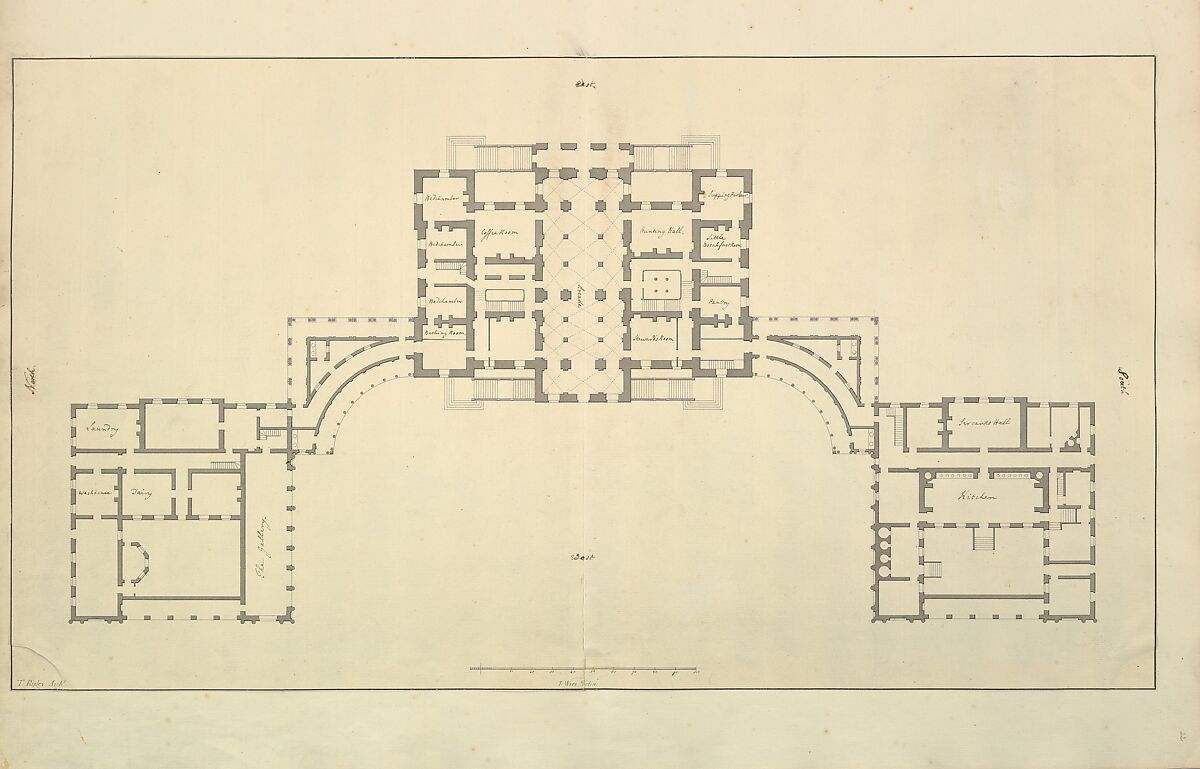 Aedes Walpolianae, or a Description of the Collection of Pictures at Houghton Hall in Norfolk, the Seat of the Right Honorable Sir Robert Walpole, Earl of Orford (Interleaved with Drawings by Isaac Ware for: The Plans, Elevations, and Sections of Chimney Pieces, and Celings of Houghton Hall in Norfolk...1735) ["The Walpole Album"], Written and assembled by Horace Walpole, 4th Earl of Orford (British, London 1717–1797 London), Etching, engraving, pen and ink, brush and wash, watercolor