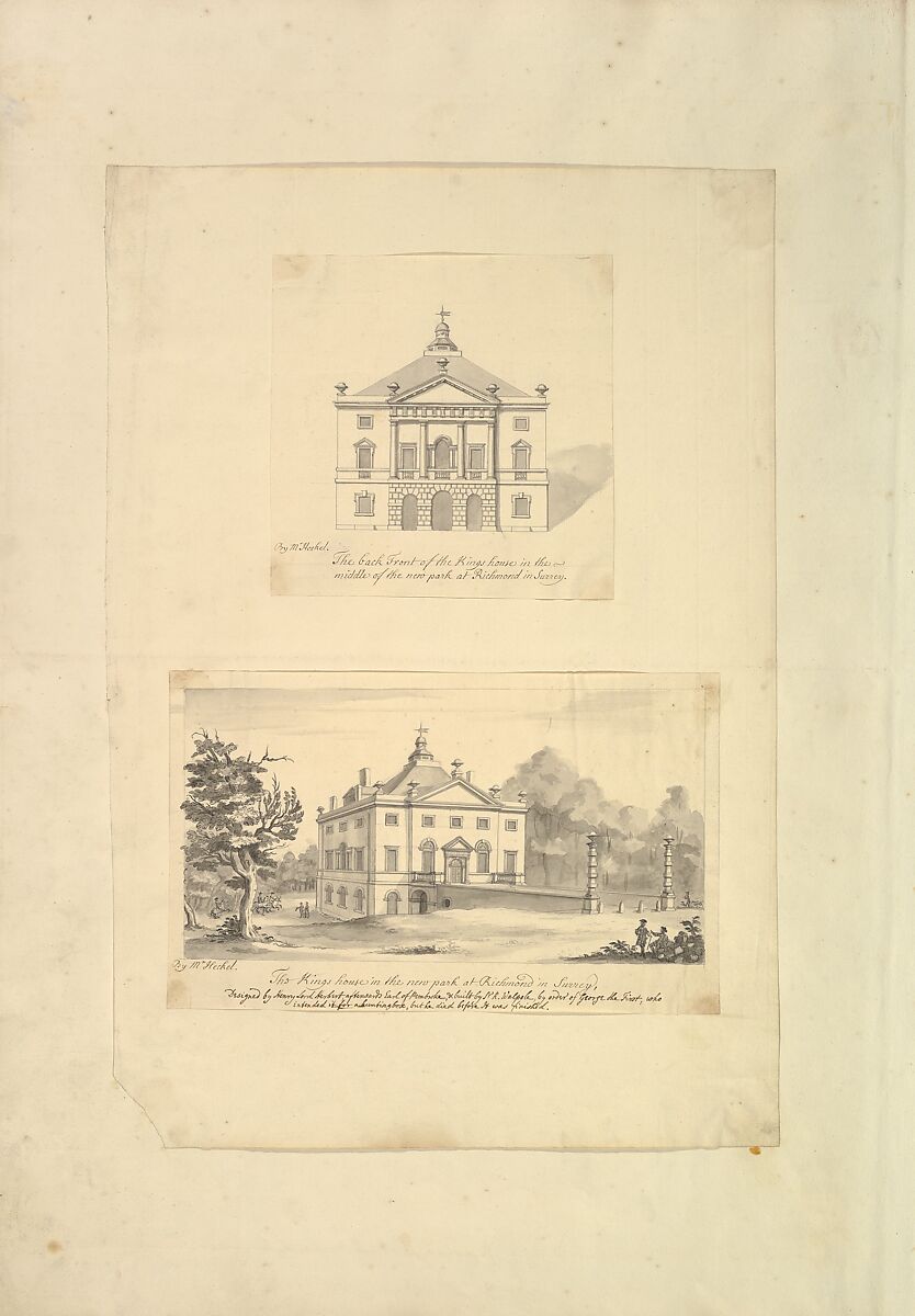 Aedes Walpolianae, or a Description of the Collection of Pictures at Houghton Hall in Norfolk, the Seat of the Right Honorable Sir Robert Walpole, Earl of Orford (Interleaved with Drawings by Isaac Ware for: The Plans, Elevations, and Sections of Chimney Pieces, and Celings of Houghton Hall in Norfolk...1735) ["The Walpole Album"], Written and assembled by Horace Walpole, 4th Earl of Orford (British, London 1717–1797 London), Etching, engraving, pen and ink, brush and wash, watercolor