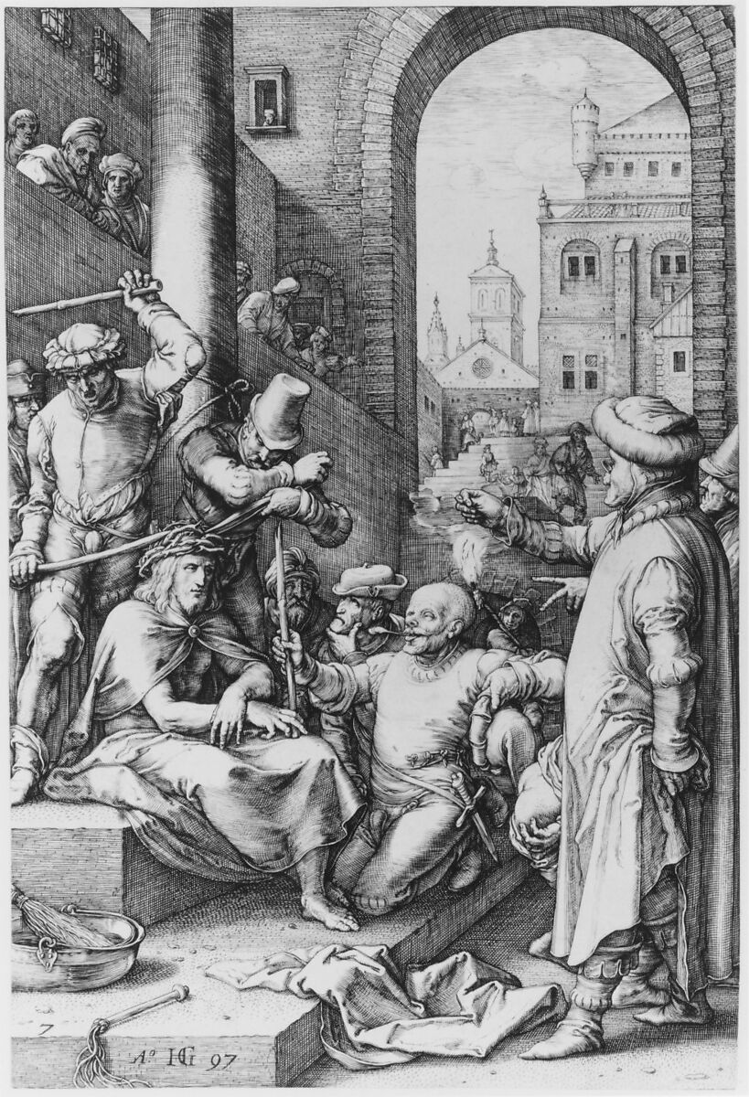 The Crowning with Thorns, from "The Passion of Christ", Hendrick Goltzius (Netherlandish, Mühlbracht 1558–1617 Haarlem), Engraving