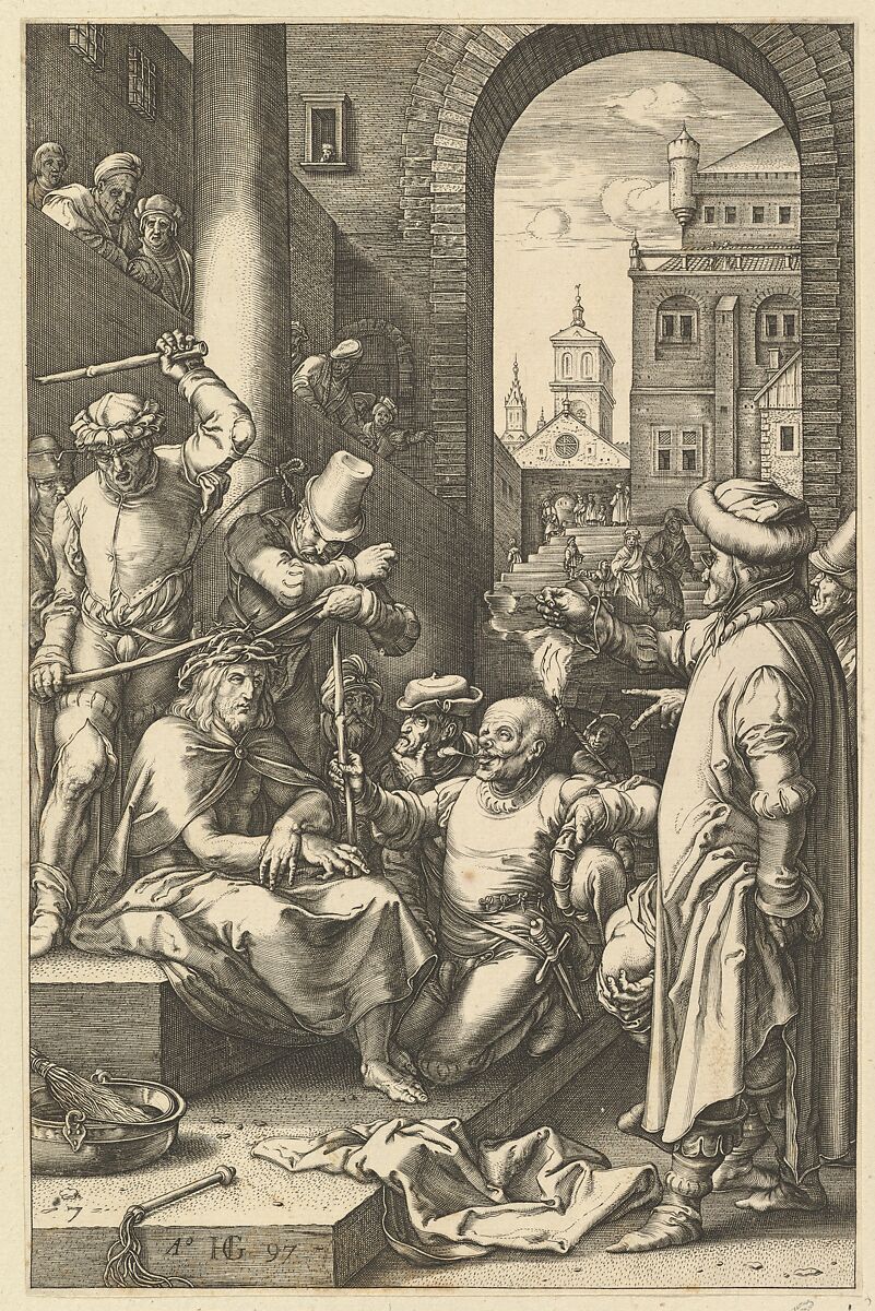 The Crowning with Thorns, from "The Passion of Christ", Hendrick Goltzius (Netherlandish, Mühlbracht 1558–1617 Haarlem), Engraving 