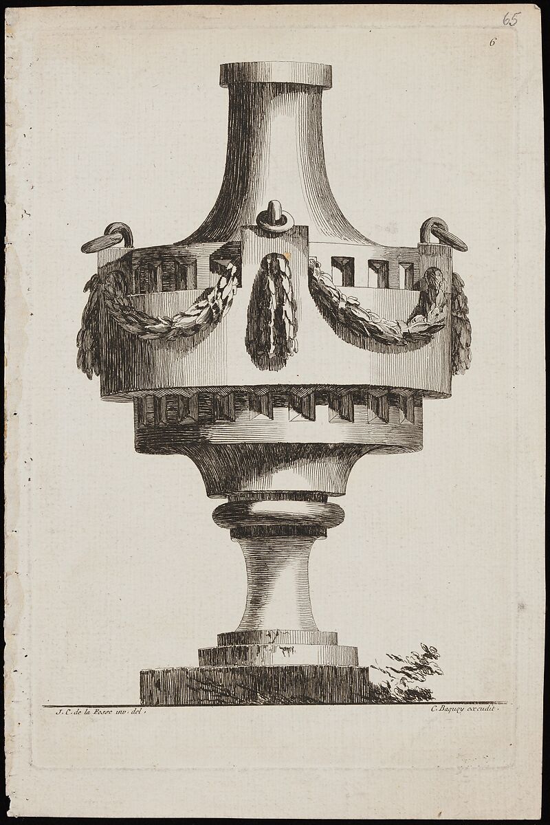 Design for a vase decorated with garlands, Designed by Jean Charles Delafosse (French, Paris 1734–1789 Paris), Etching 