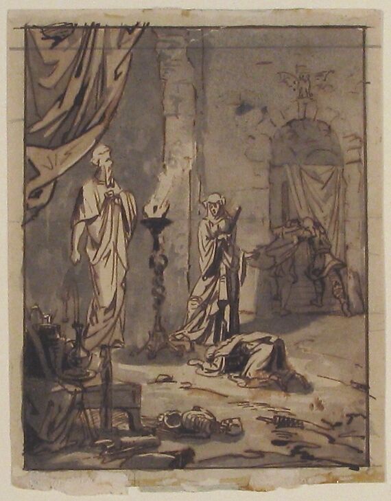 Witch of Endor, Ary Scheffer (Dutch, Dordrecht 1795–1858 Argenteuil (active France)), Pen and brown ink, brush and gray wash, graphite