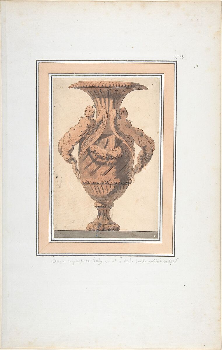Design for Vase, After Jacques François Joseph Saly (French, Valenciennes 1717–1776 Paris), Pen and black ink, brush and gray wash, brush and sanguine wash 