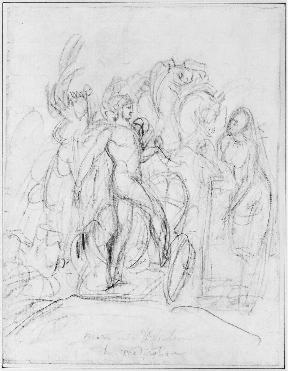 Mars Crowned by Victory and Listening to Moderation, baron Antoine Jean Gros (French, Paris 1771–1835 Meudon), Black chalk