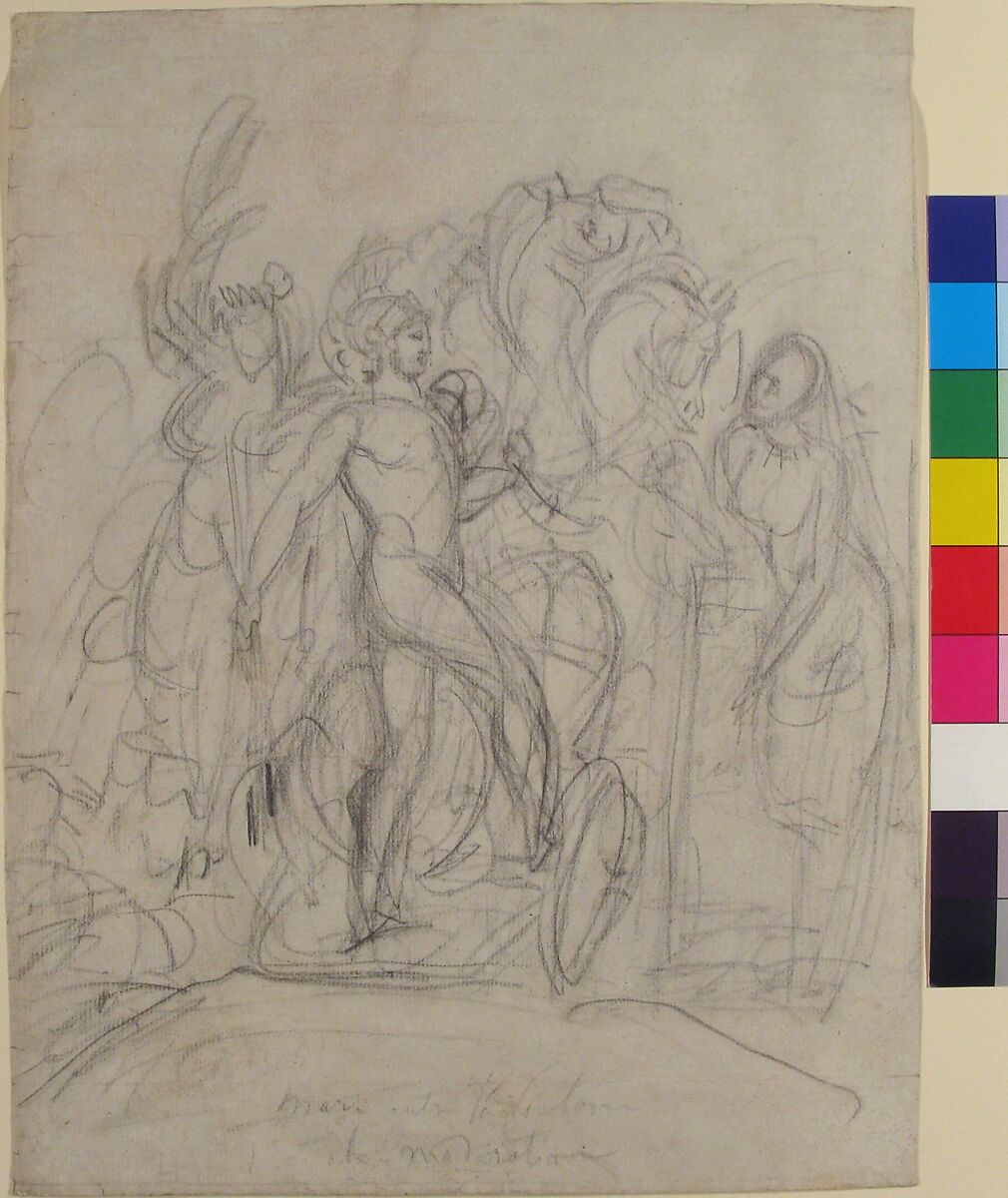 Mars Crowned by Victory and Listening to Moderation, baron Antoine Jean Gros (French, Paris 1771–1835 Meudon), Black chalk