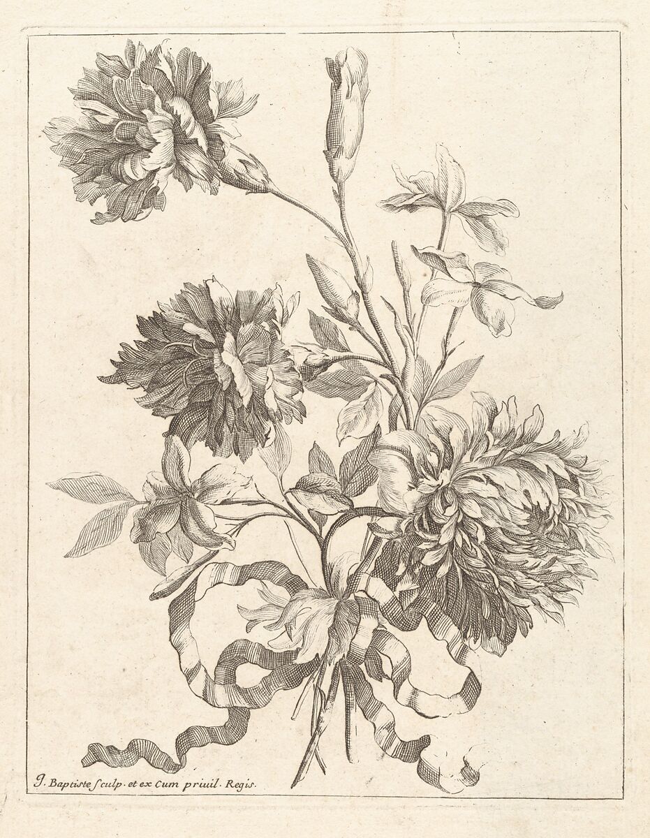 [Small Bouquets Tied With A Ribbon], Jean-Baptiste Monnoyer (French, Lille 1636–1699 London), Engraving 