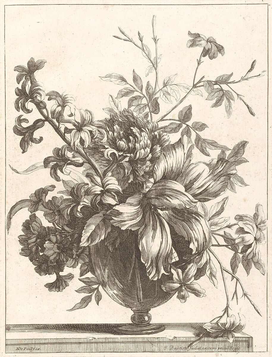 [Flowers Arranged in a Glass Vase], Jean-Baptiste Monnoyer (French, Lille 1636–1699 London), Engraving 