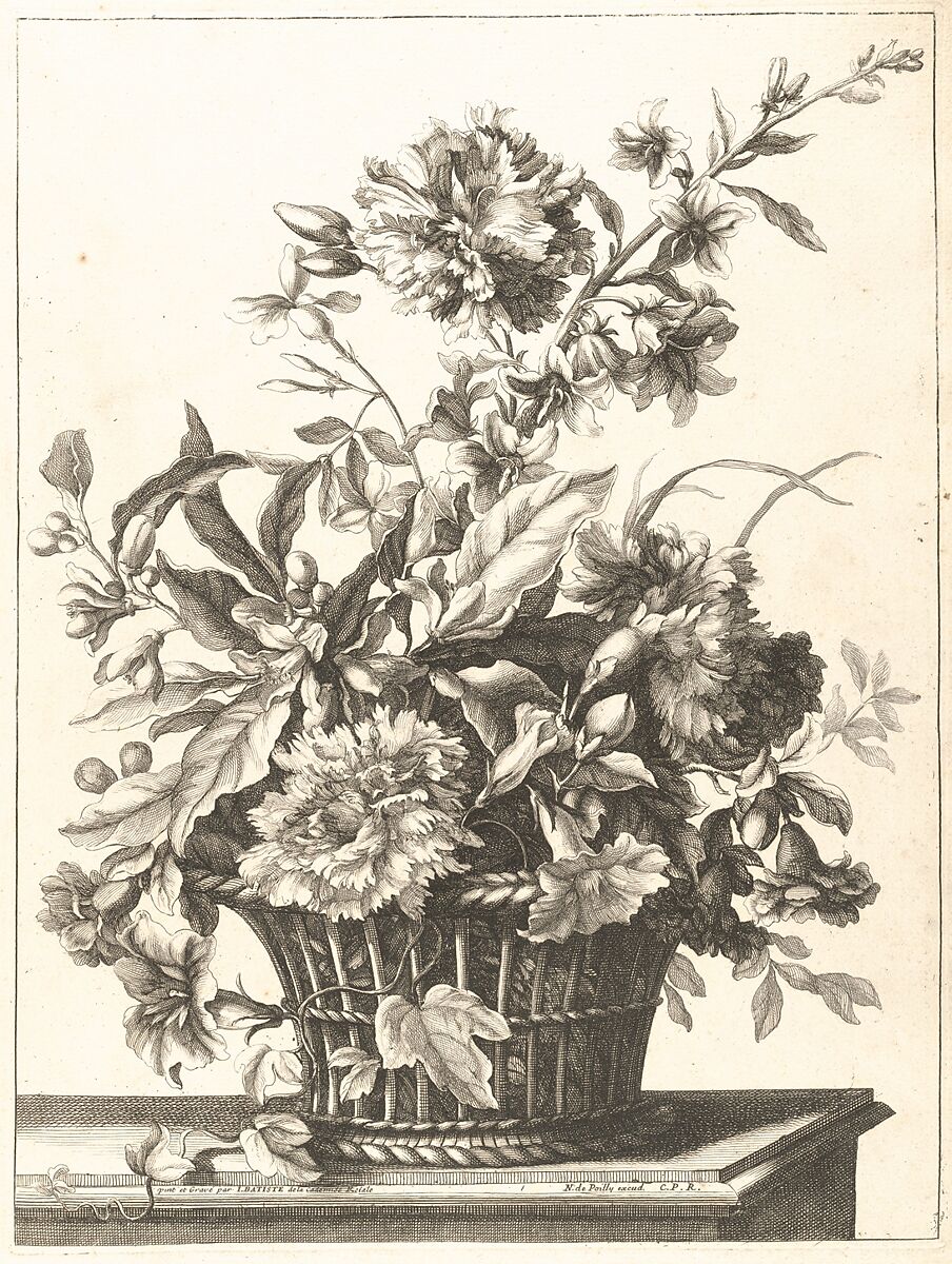 Upright Baskets of Flowers, Designed and engraved by Jean-Baptiste Monnoyer (French, Lille 1636–1699 London), Engraving 