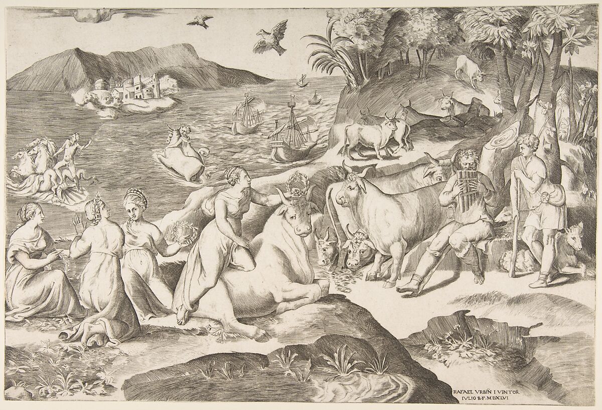 The Rape of Europa, Giulio Bonasone (Italian, active Rome and Bologna, 1531–after 1576), engraving 