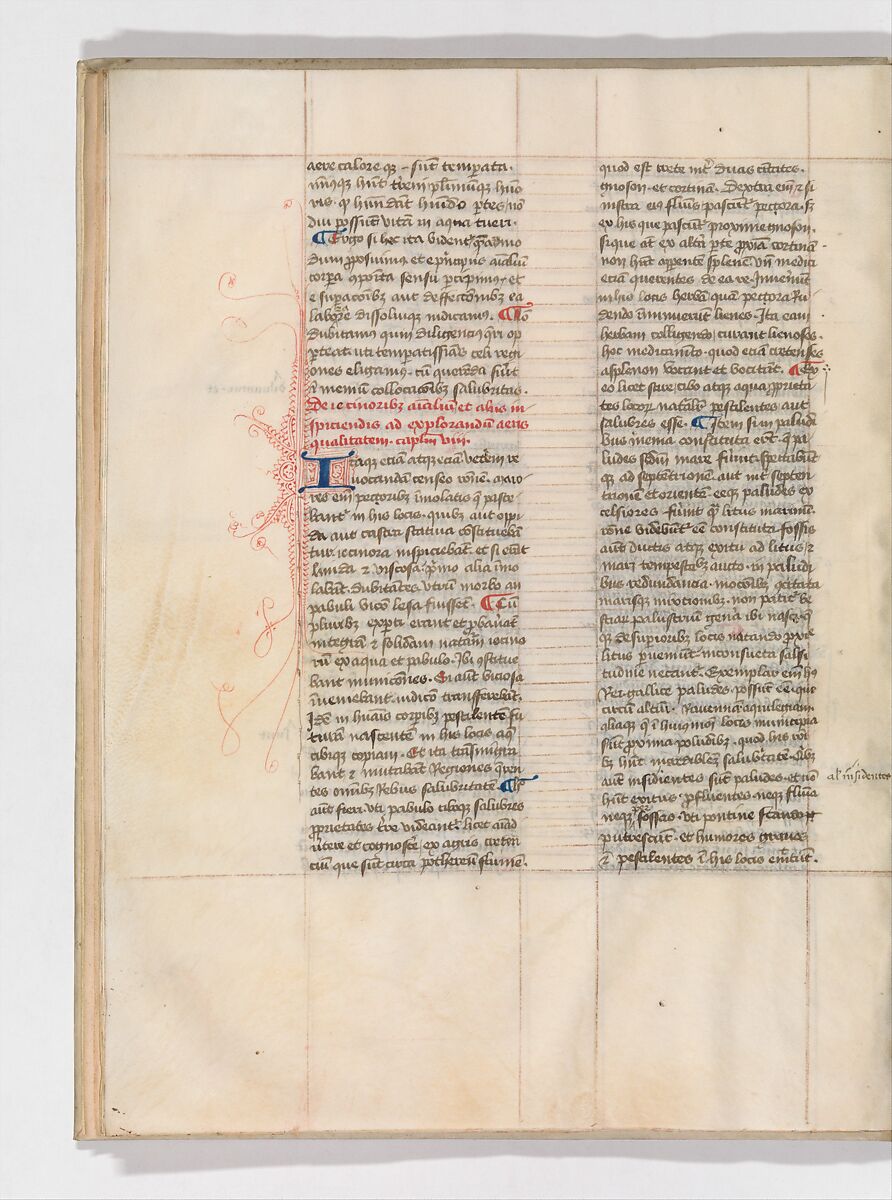 De Architectura, Marcus Pollio Vitruvius (Roman, active late 1st century BCE), Manuscript; brownish black ink and red and blue pigments on vellum