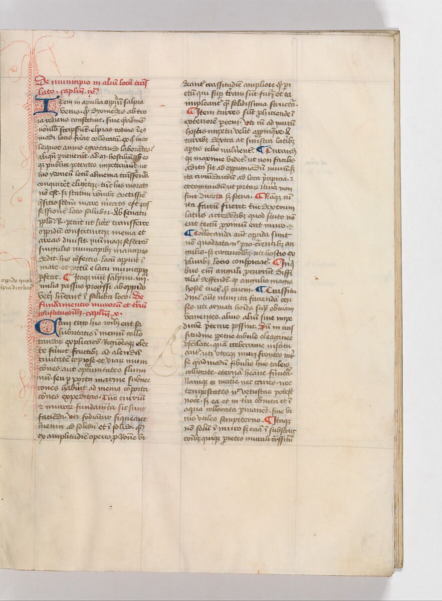 De Architectura, Marcus Pollio Vitruvius (Roman, active late 1st century BCE), Manuscript; brownish black ink and red and blue pigments on vellum