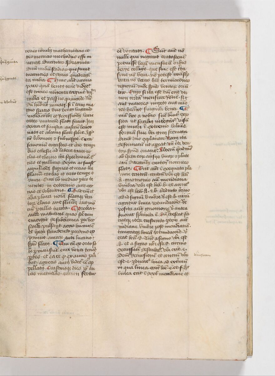 De Architectura, Marcus Pollio Vitruvius (Roman, active late 1st century BCE), Manuscript; brownish black ink and red and blue pigments on vellum