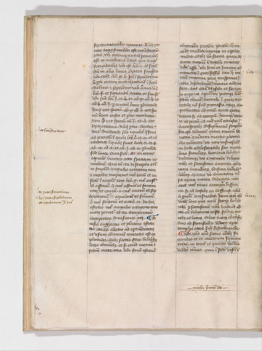 De Architectura, Marcus Pollio Vitruvius (Roman, active late 1st century BCE), Manuscript; brownish black ink and red and blue pigments on vellum