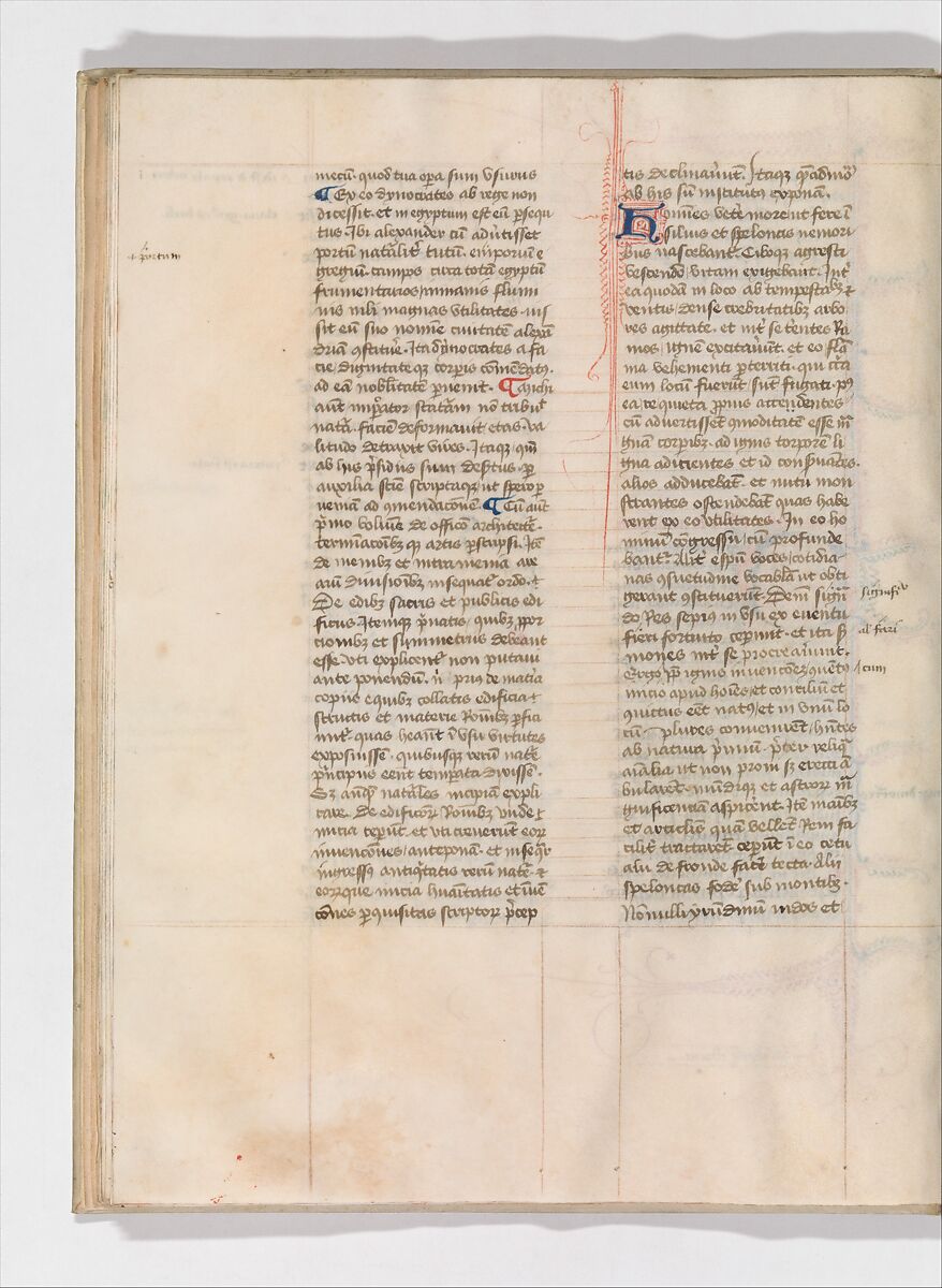 De Architectura, Marcus Pollio Vitruvius (Roman, active late 1st century BCE), Manuscript; brownish black ink and red and blue pigments on vellum