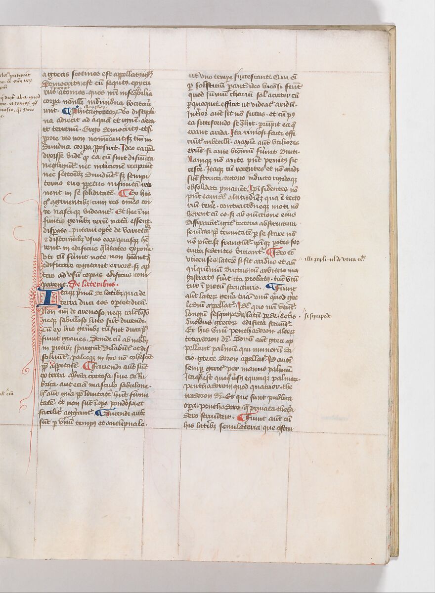 De Architectura, Marcus Pollio Vitruvius (Roman, active late 1st century BCE), Manuscript; brownish black ink and red and blue pigments on vellum