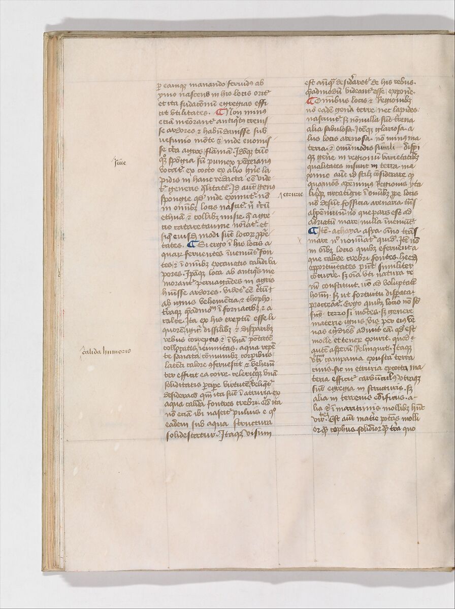 De Architectura, Marcus Pollio Vitruvius (Roman, active late 1st century BCE), Manuscript; brownish black ink and red and blue pigments on vellum