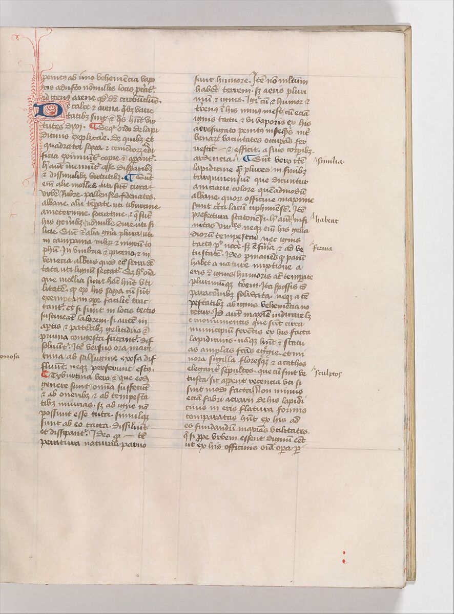 De Architectura, Marcus Pollio Vitruvius (Roman, active late 1st century BCE), Manuscript; brownish black ink and red and blue pigments on vellum