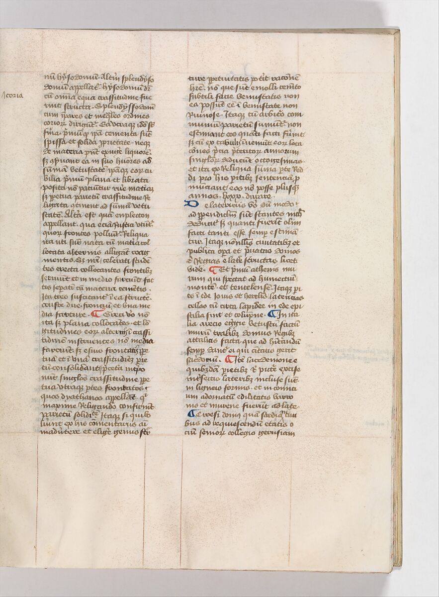 De Architectura, Marcus Pollio Vitruvius (Roman, active late 1st century BCE), Manuscript; brownish black ink and red and blue pigments on vellum