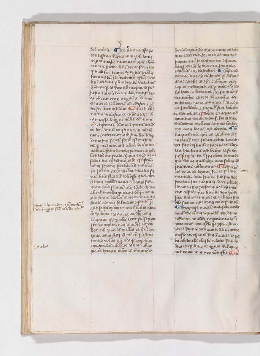 De Architectura, Marcus Pollio Vitruvius (Roman, active late 1st century BCE), Manuscript; brownish black ink and red and blue pigments on vellum
