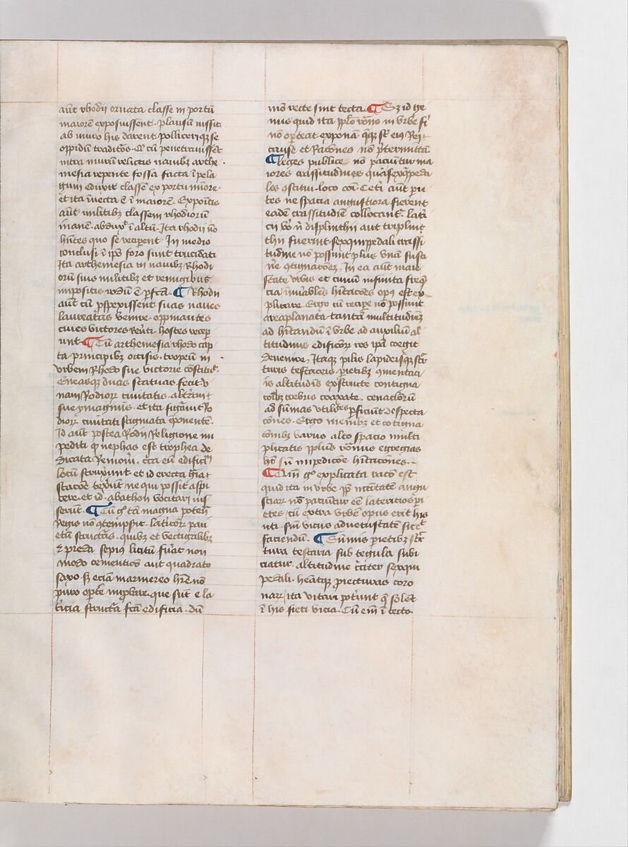 De Architectura, Marcus Pollio Vitruvius (Roman, active late 1st century BCE), Manuscript; brownish black ink and red and blue pigments on vellum