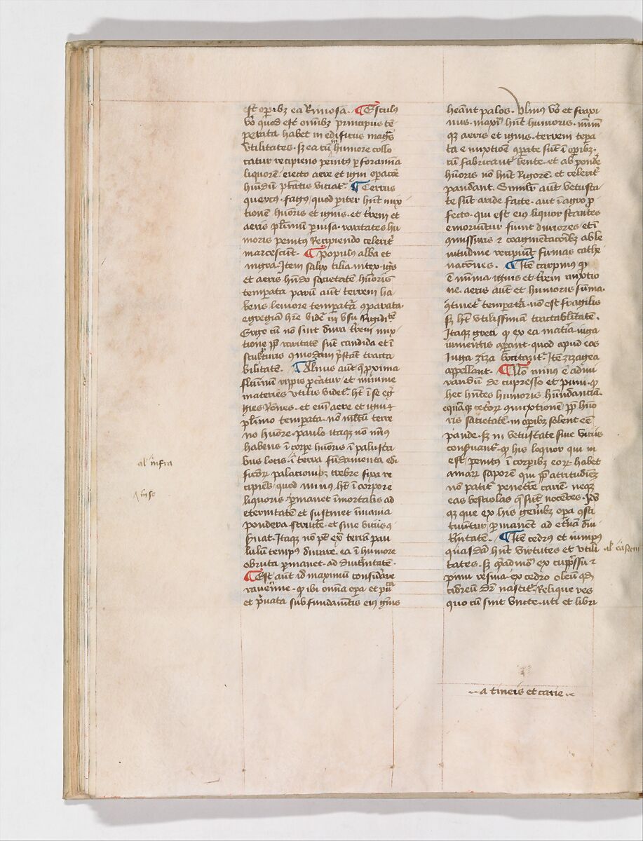 De Architectura, Marcus Pollio Vitruvius (Roman, active late 1st century BCE), Manuscript; brownish black ink and red and blue pigments on vellum