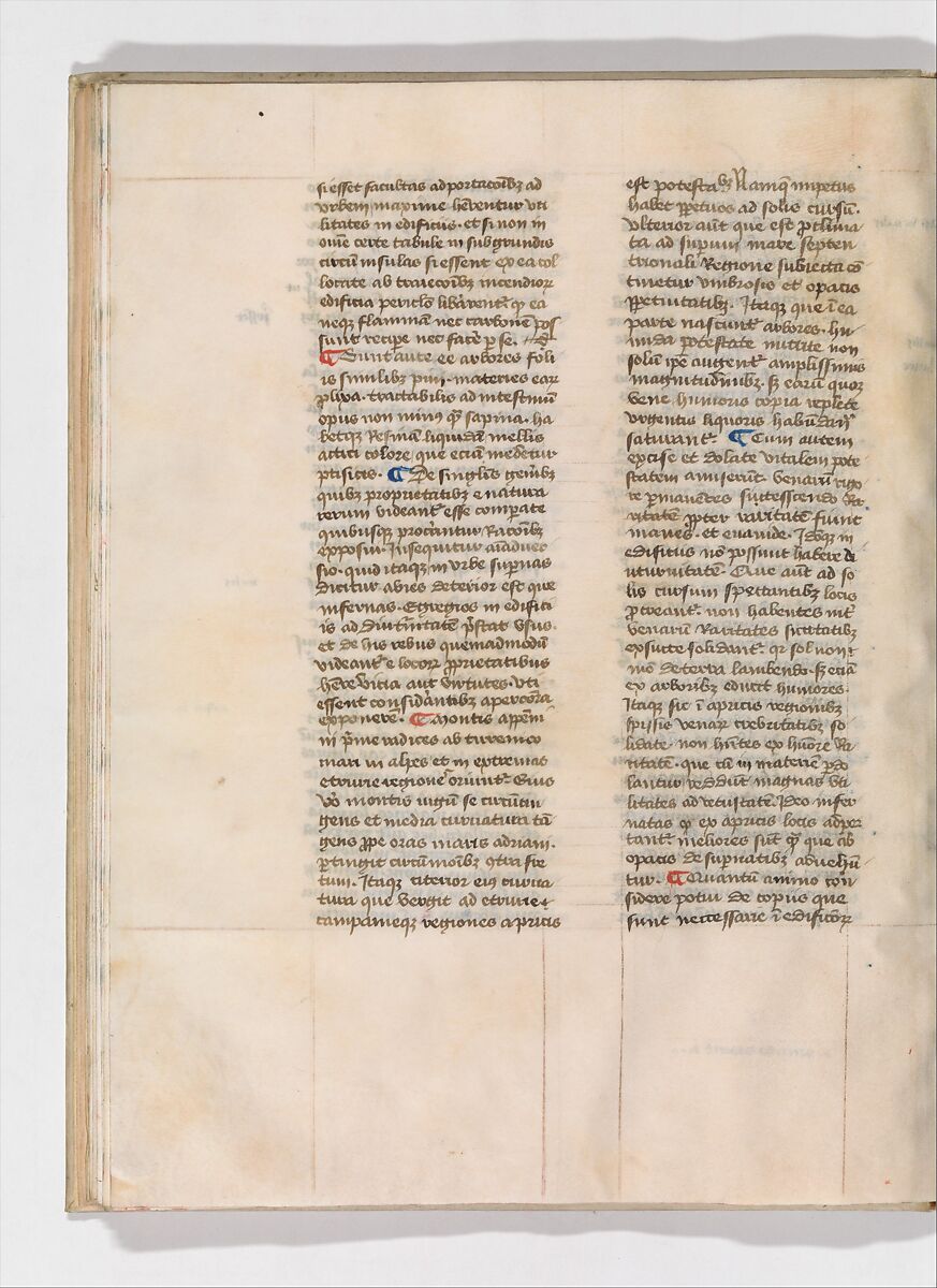 De Architectura, Marcus Pollio Vitruvius (Roman, active late 1st century BCE), Manuscript; brownish black ink and red and blue pigments on vellum