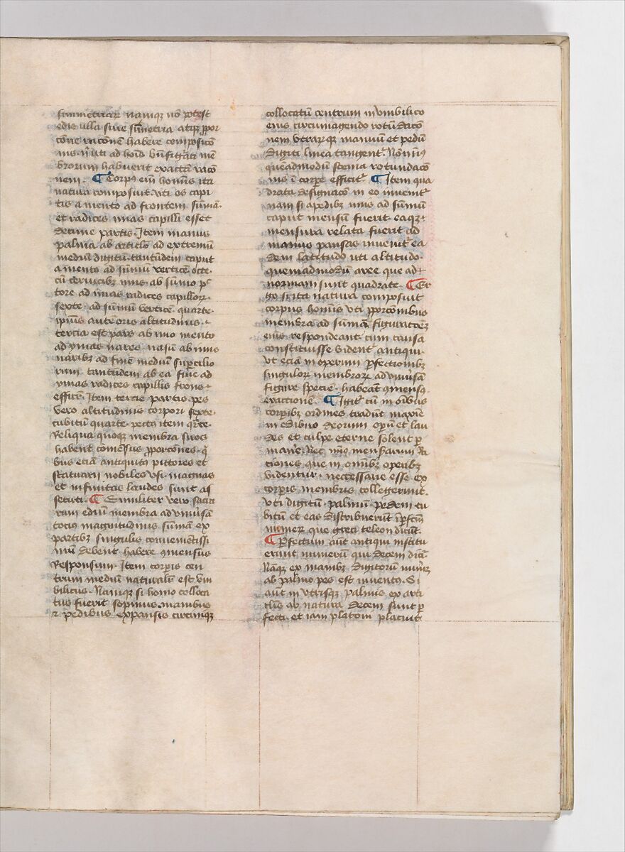 De Architectura, Marcus Pollio Vitruvius (Roman, active late 1st century BCE), Manuscript; brownish black ink and red and blue pigments on vellum