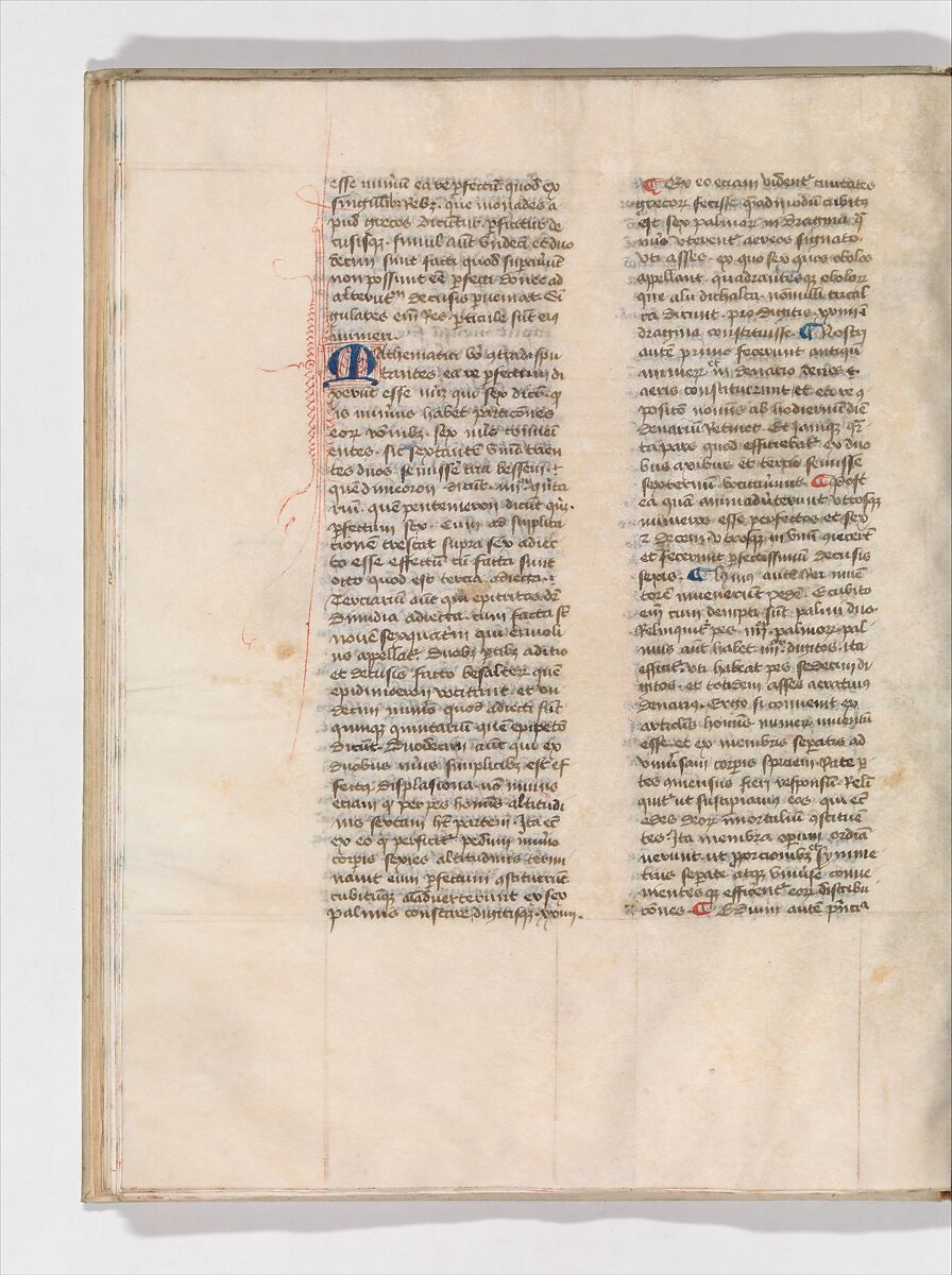 De Architectura, Marcus Pollio Vitruvius (Roman, active late 1st century BCE), Manuscript; brownish black ink and red and blue pigments on vellum