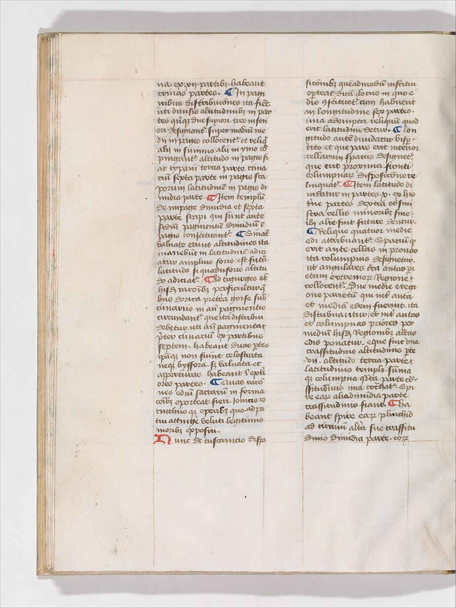 De Architectura, Marcus Pollio Vitruvius (Roman, active late 1st century BCE), Manuscript; brownish black ink and red and blue pigments on vellum